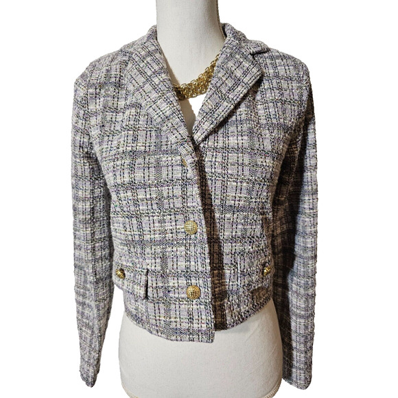 Monteau Los Angeles Tweed Boucle Metallic Cropped Blazer Jacket Size Small S - Picture 1 of 7
